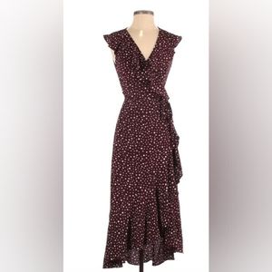 SOLD Max Studio - XS - Maxi Wrap Sleeveless Dress - Maroon with White Polka Dots